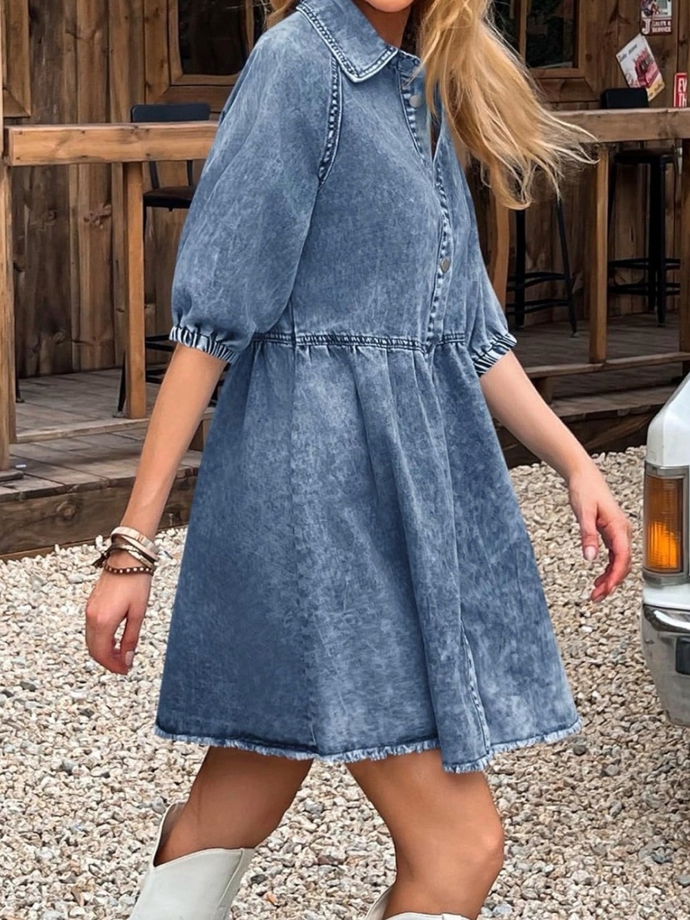 Denim Button-Front Midi Dress - Blue - Picture 2 of 4